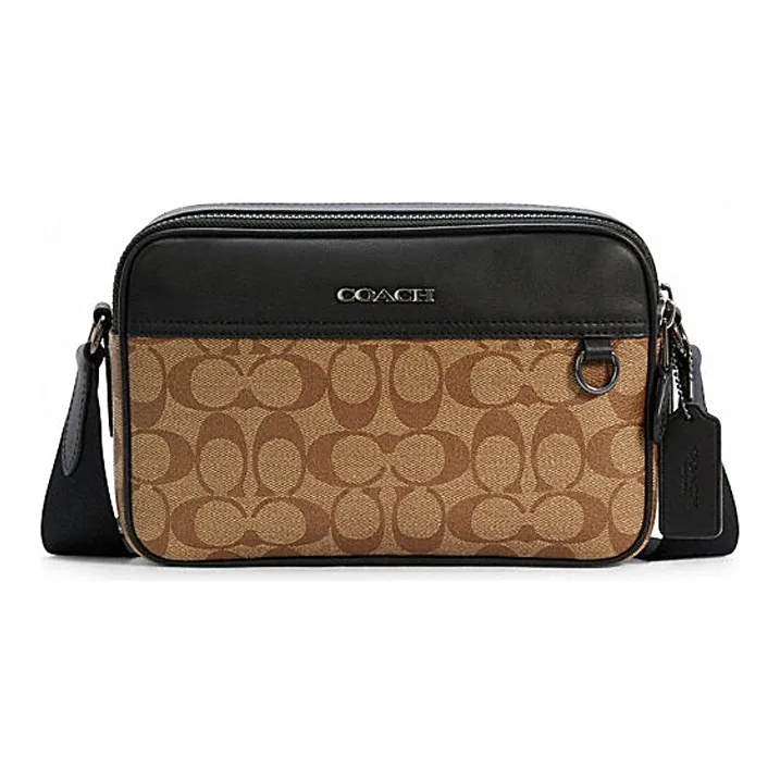 COACH Canvas With Leather Shopping Bag Handbag Shoulder Bag Crossbody Bag Small Size Men's Khaki/Black