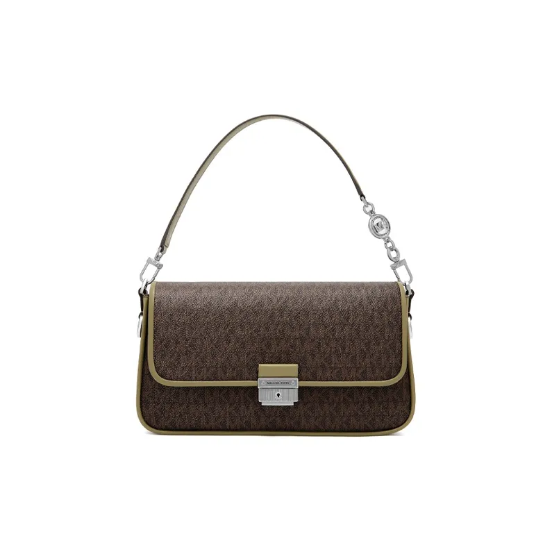 MICHAEL KORS MK Artificial Leather Baguette Shoulder Bag Women's Olive Green Brown Multicolor