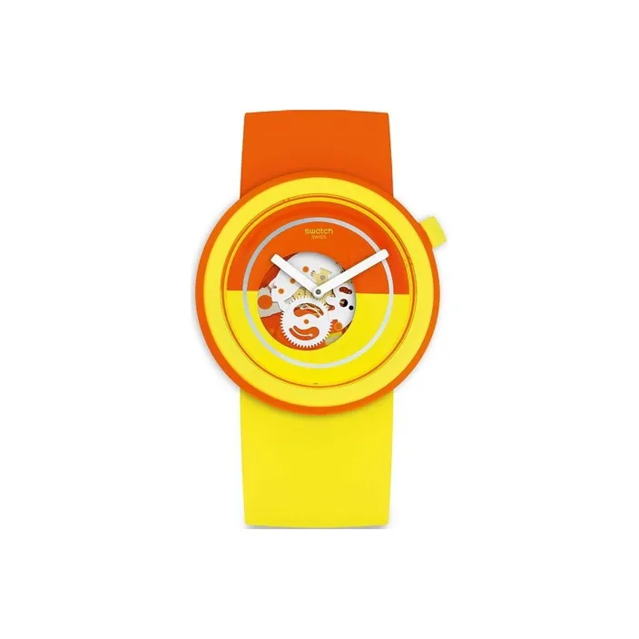 SWATCH POP Series Кварцевый механизм Унисекс Часы 45 мм Красный циферблат Часы Пластиковый корпус