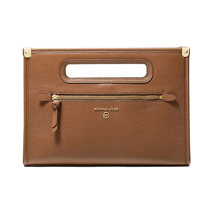 MICHAEL KORS Jane Leather Clutch Coin Purse Commuter Bag Handbag Large Size Women's Brown