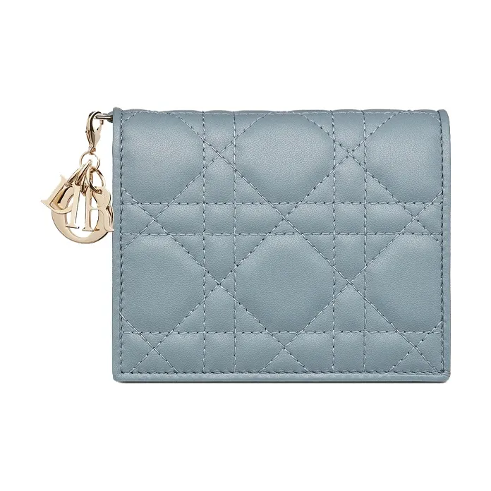 DIOR Lady Dior Sheepskin Clutch Wallet Mini Women's Candy, Light Blue
