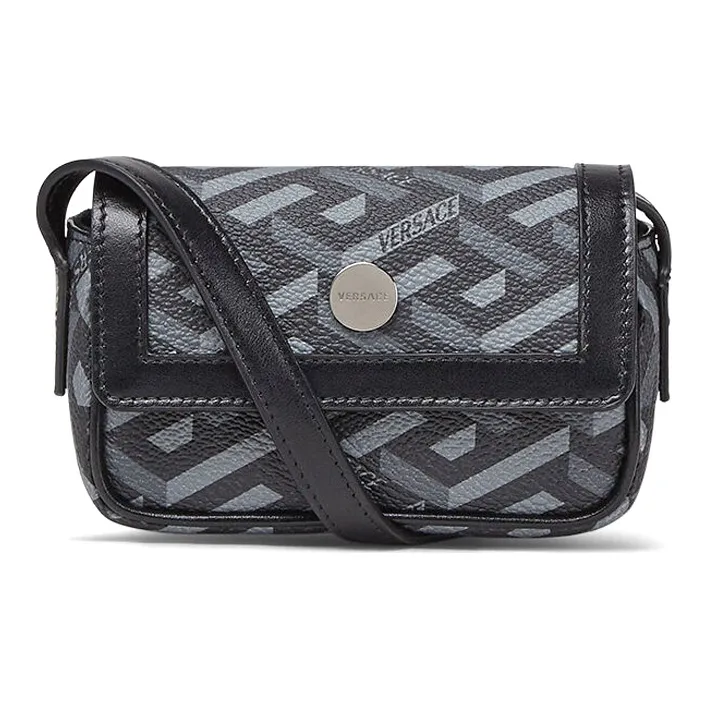 VERSACE La Greca Coated Canvas Shoulder Bag, Crossbody Bag Mini Unisex Gray