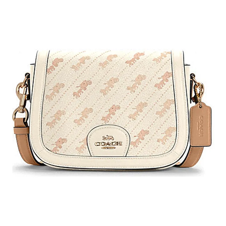 COACH Leather Saddle Bag, Shoulder Bag, Crossbody Bag Trumpets Women's Beige