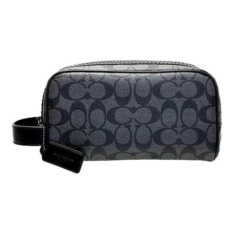 COACH Travel Kit PVC With Canvas And Leather Travel Bag, Toiletry Bag, Makeup Bag Small Size Unisex Black