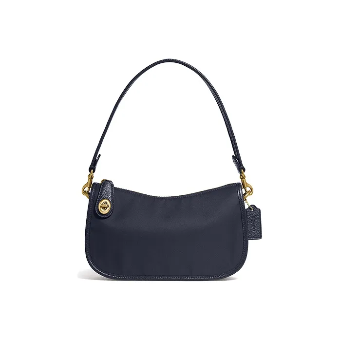 COACH Swinger Нейлон Кожа Маленькая Сумка Сумка на Плечо Ручная Сумка Сумка через Плечо Сумка на Плечо Женская Темно-Синяя