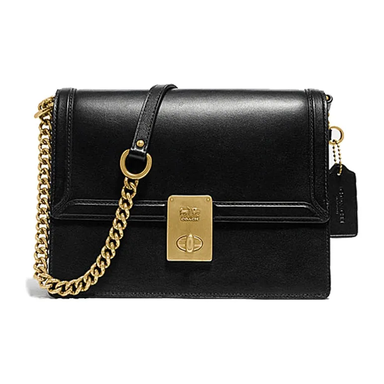 COACH Hutton Shiny Cow Leather Small Square Bag, Hutton Bag, Portable Crossbody Bag, Shoulder Bag Women's Black