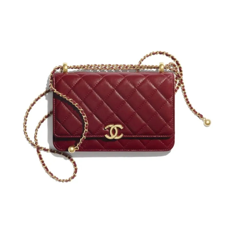 CHANEL WOC Calfskin & Metal Wallet On Chain, Shoulder Bag, Crossbody Bag Women's Burgundy