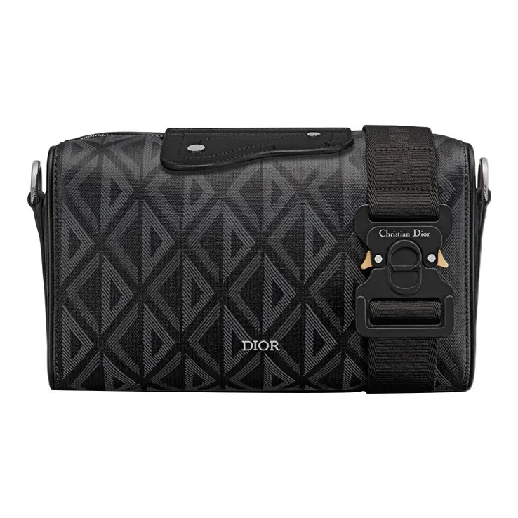DIOR Lingot Smooth Cow Leather With Cotton Grey Canvas Handbag Shoulder Bag Crossbody Bag Men's Black