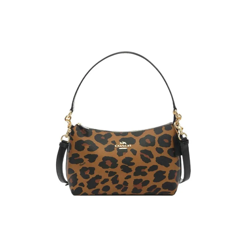 COACH Lewis Leather Shoulder Bag, Crossbody Bag Tubas Women's Leopard Print Brown