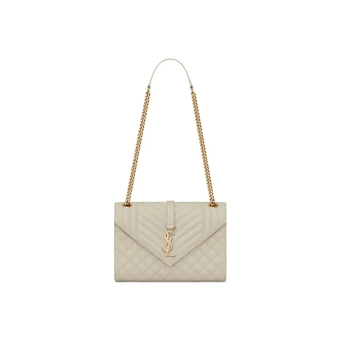 SAINT LAURENT ENVELOPE Cow Leather Envelope Bag, Shoulder Bag, Crossbody Bag Medium Size Women's White