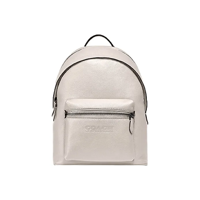 COACH Charter Canvas With Leather Backpack Large Size Unisex White