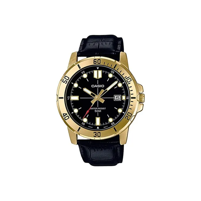 CASIO Standard Series Кварцевый механизм Кожаный ремешок Часы Мужские Черный циферблат