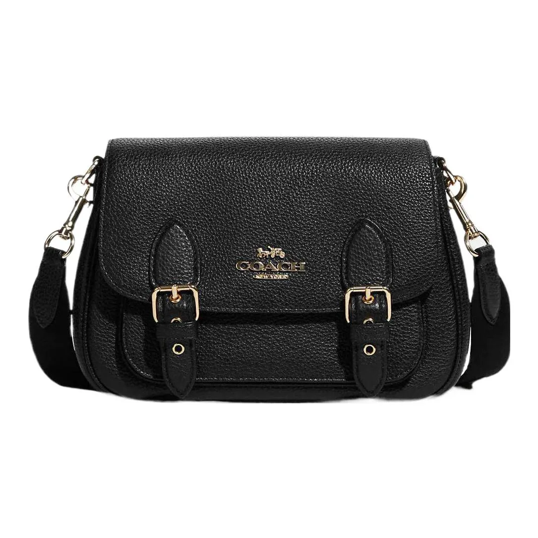 COACH Lucy Pebbled Leather Shoulder Bag, Crossbody Bag Trumpets Women's Black