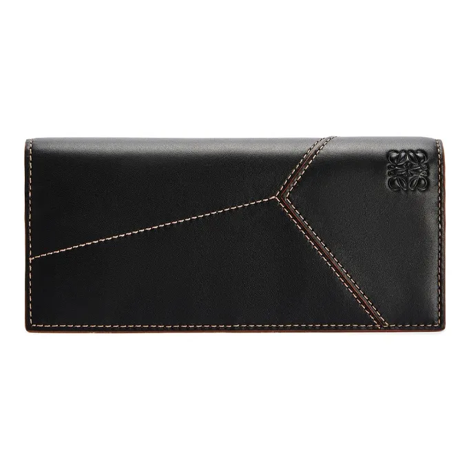 LOEWE Cow Leather Long Wallet Men's Black