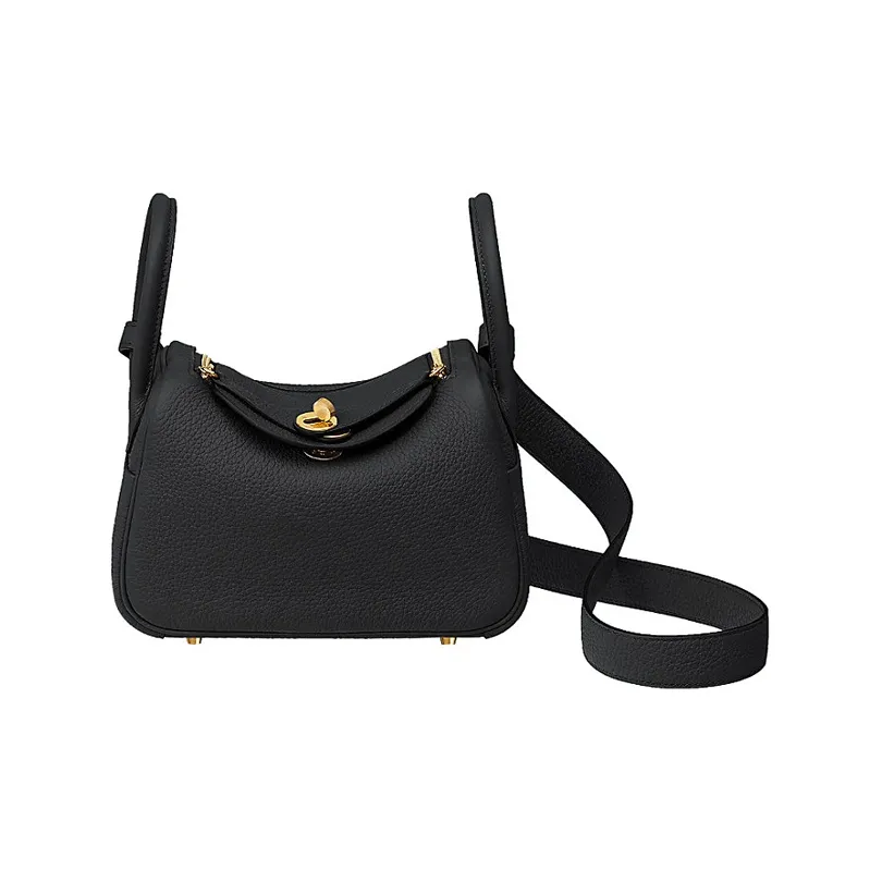 HERMES Lindy Taurillon Clemence Leather Handbag Shoulder Bag Crossbody Bag Mini Women's Noir Black