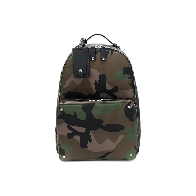 Valentino Fabric With Leather Backpack Unisex Camouflage/Army Green