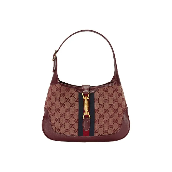 GUCCI Jackie 1961 Canvas With Leather Trim Crescent Shoulder Bag Shoulder Bag Women's Burgundy