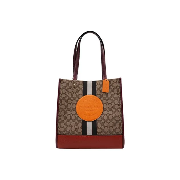 COACH Dempsey Leather Tote Bag, Shopping Bag, Shoulder Bag Large Size Women's Red Orange & Brown