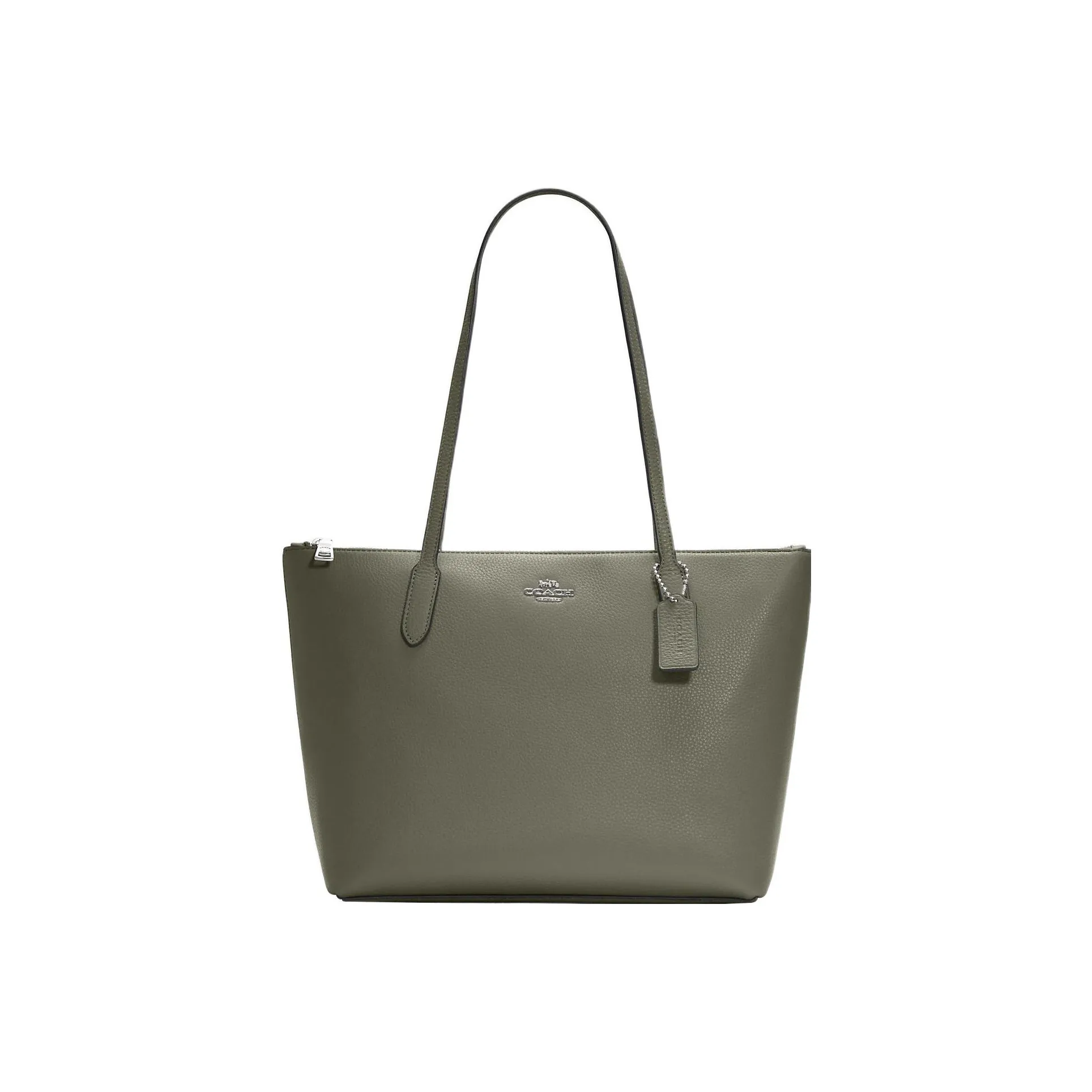 COACH Zip Top Tote Сумка из галечной кожи Сумка для покупок Сумка Сумка через плечо Женская Армейский зеленый