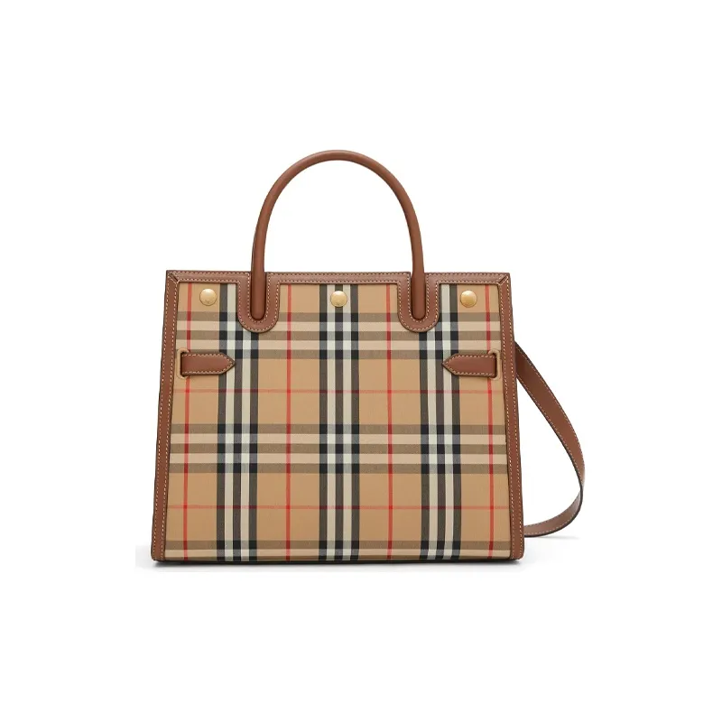 Burberry Small Vintage Check Two Handle Title Bag Archive Beige Brown