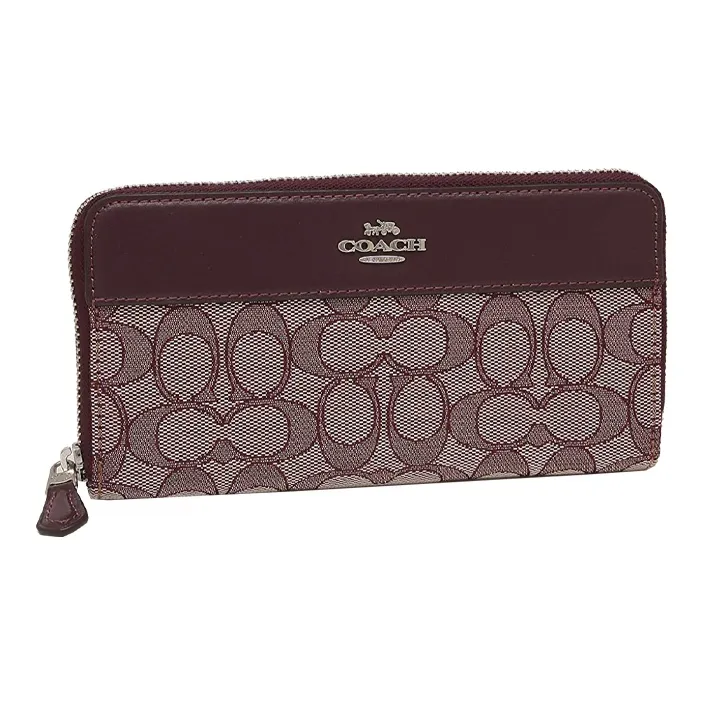 COACH Жаккардовая ткань с кожаными вставками Кошелек Женские Красно-коричневый