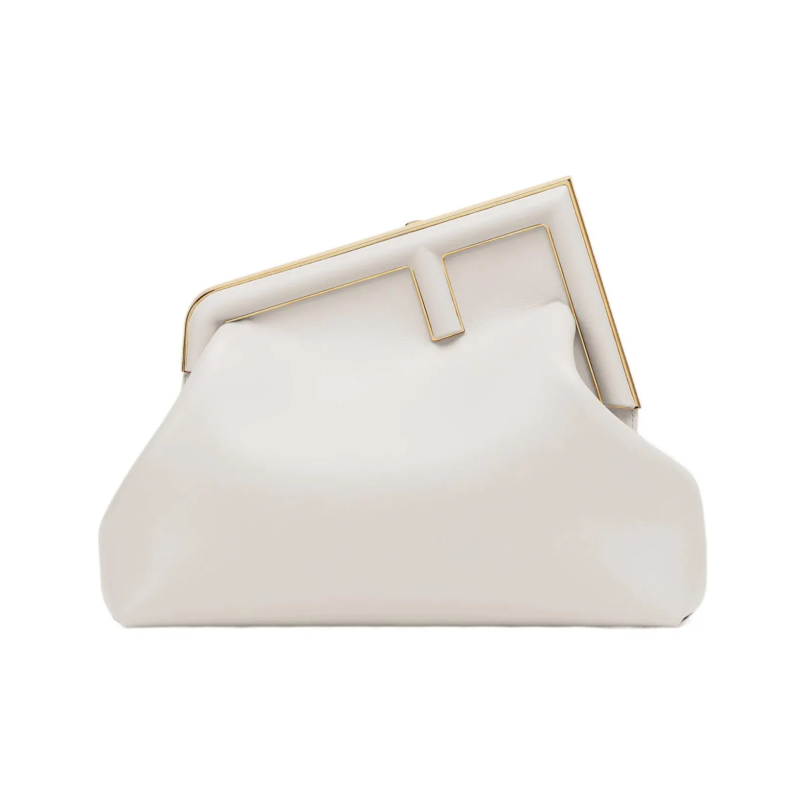 FENDI First Leather Clutch, Shoulder Bag, Crossbody Bag Medium Size Women's Light Gray White