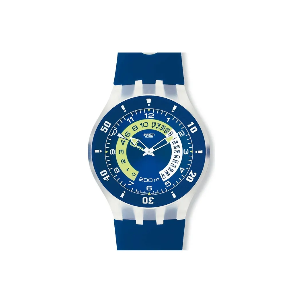 Swatch Quartz Механизм Мужские часы Циферблат 46,85 мм Синий Пластиковый корпус Часы Силиконовый ремешок