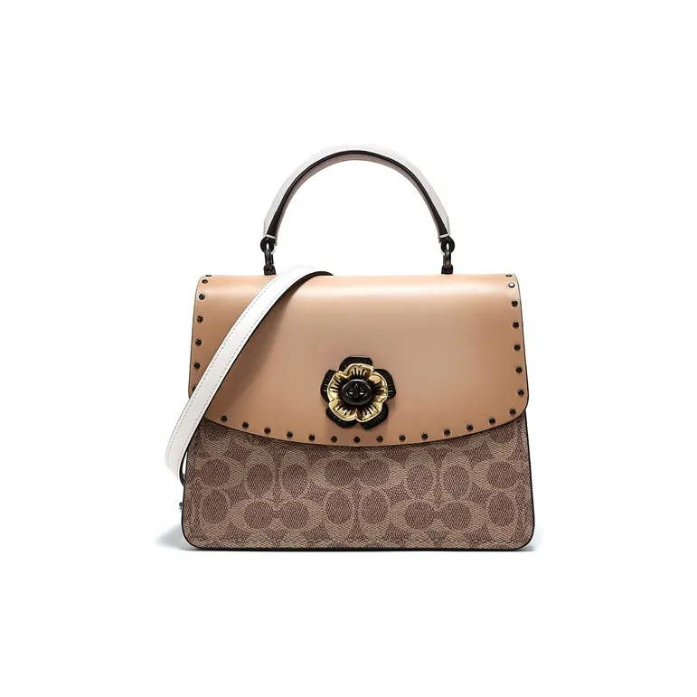 COACH Parker Coated Canvas Handbag, Shoulder Bag, Crossbody Bag Trumpets Women's Yellow Multicolor Monogram Beech