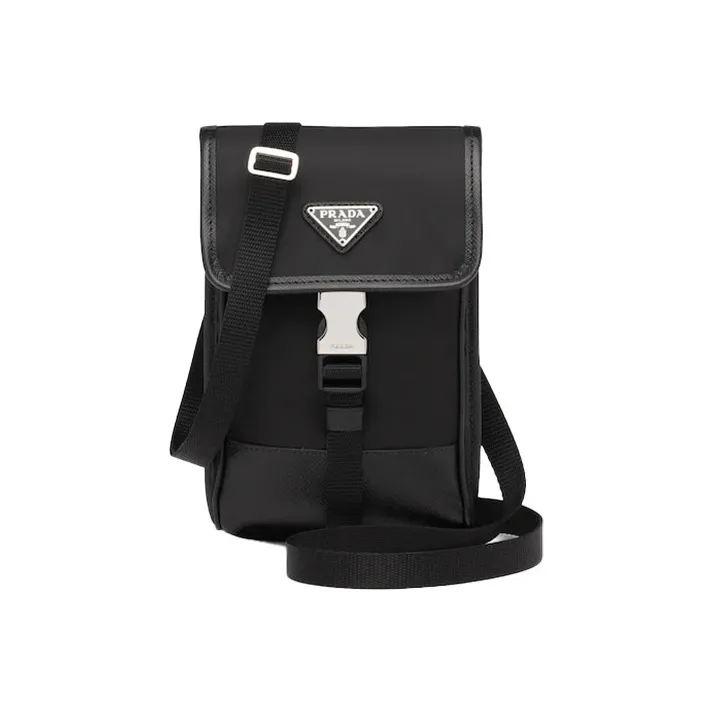 PRADA Saffiano Leather Recycled Nylon Camera Bag Shoulder Bag Crossbody Bag Cell Phone Pouch Unisex Black