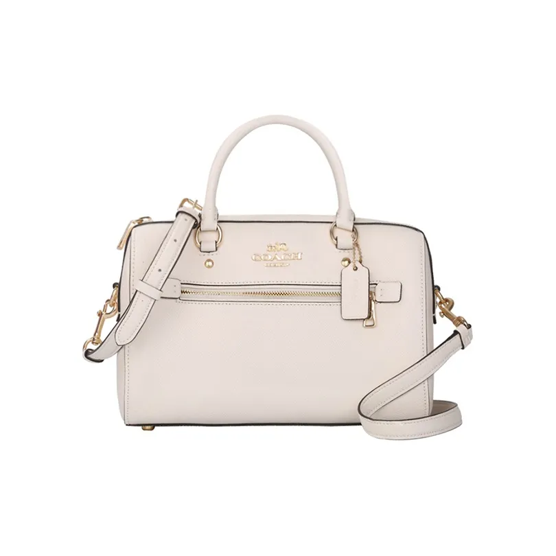 COACH Rowan Leather Boston Bag, Bucket Bag, Shoulder Bag, Handbag, Crossbody Bag Tubas Women's Chalk White