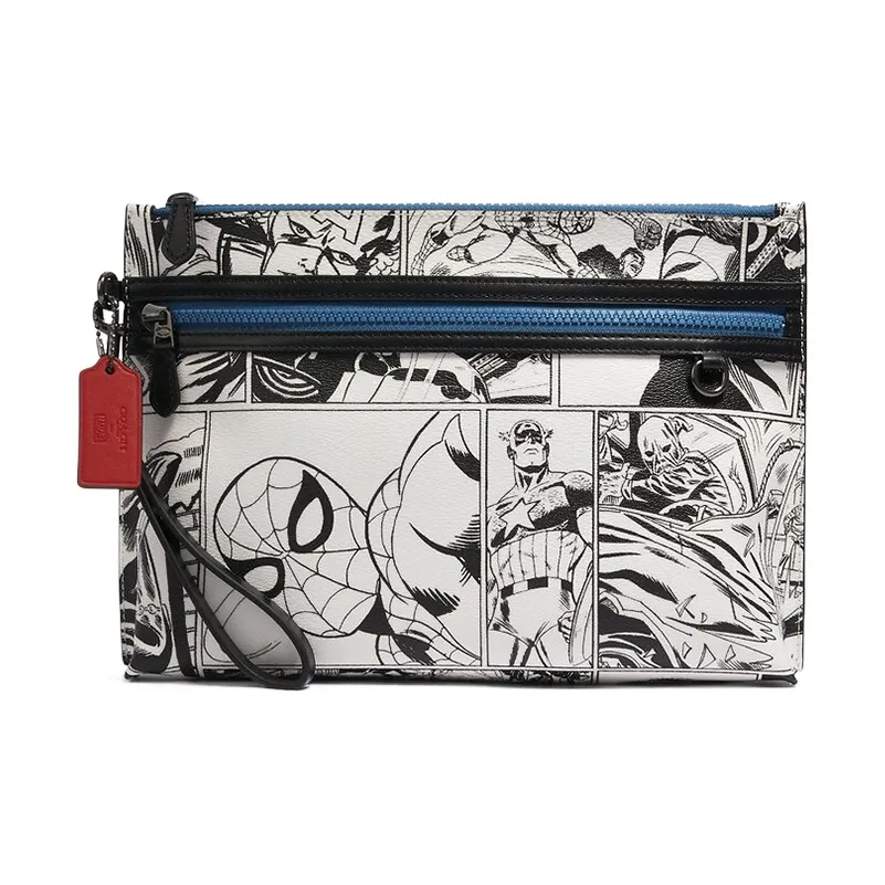 COACH Marvel Collaboration Сумочка для украшений Покрытый холст с телячьей кожей Клатч Большой Женская Белая