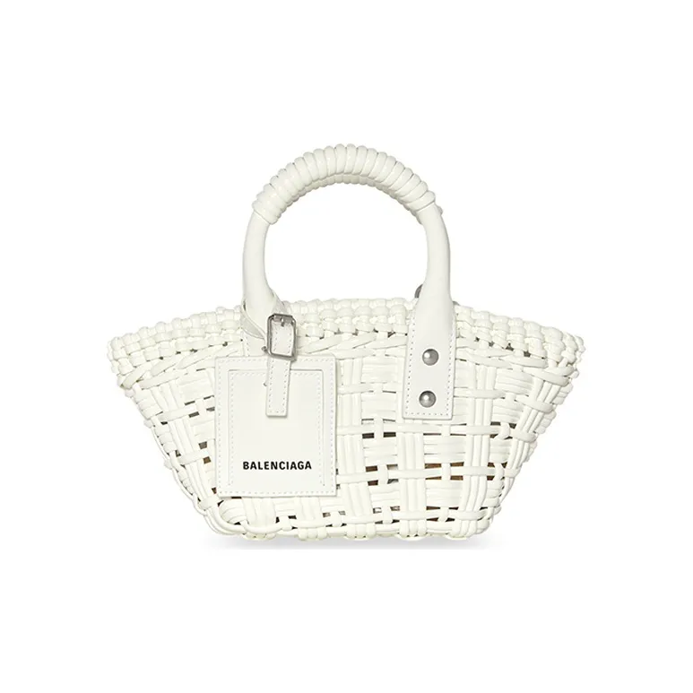 Balenciaga BISTRO Woven Basket Bag Tote Bag Shopping Bag Crossbody Bag Handbag Extra Small Women's White