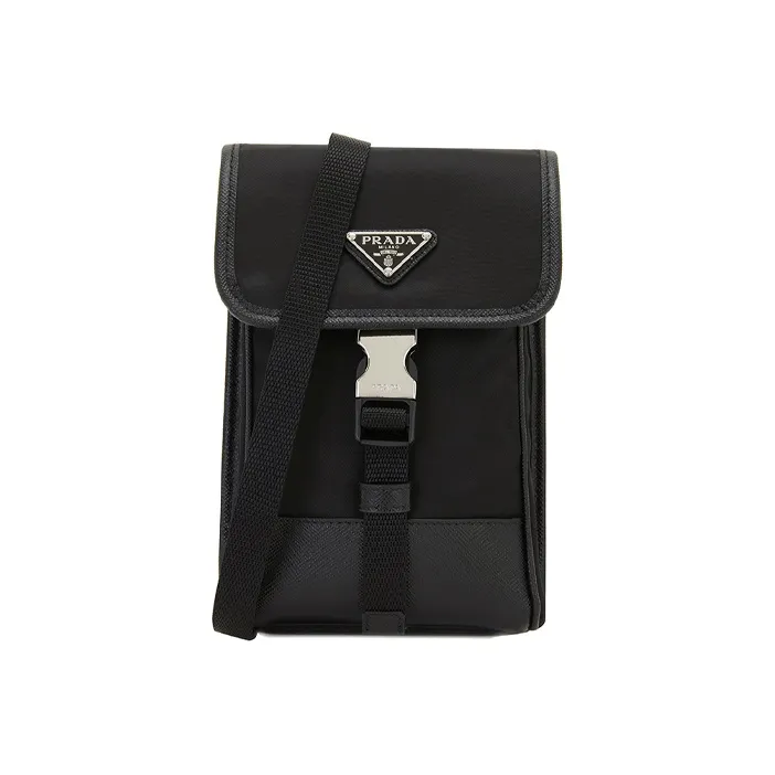 prada triangle-panel Nylon Crossbody Bags Cell Phone Pouch Men's Black