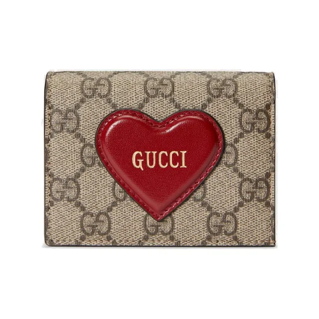 GUCCI Valentine's Day Collection Холст с кожей Картхолдер Женский Коричневый