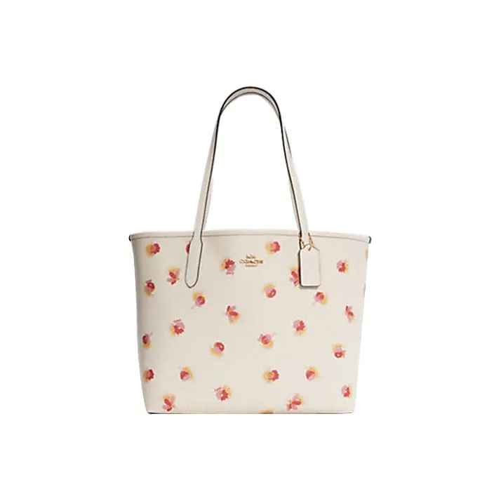 COACH City Coated Canvas With Leather Tote Bag Shopping Bag Handbag Shoulder Bag Women's Chalk White