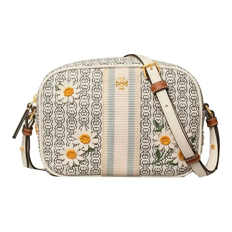 TORY BURCH Gemini Link Холст с кожей Camera Сумка Сумка через плечо Женская Бежевая Многоцветная