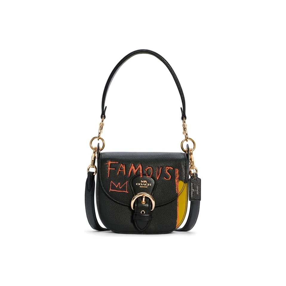 COACH X Jean Michel Basquiat Kleo Кожа Седло Сумка Одно плечо Ручная сумка Сумка через плечо Маленькая Женская Черная