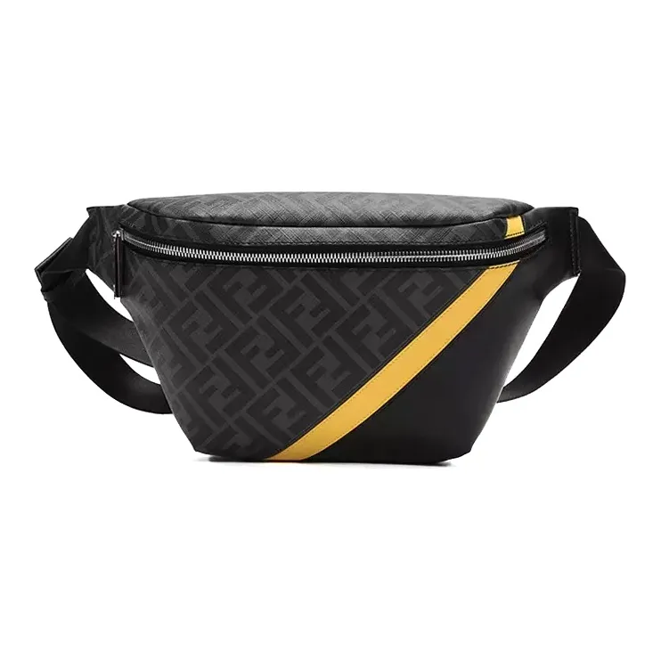 FENDI Coated Canvas With Leather Sling Bag Shoulder Bag Crossbody Bag Fanny Pack Regular Men's Black/Gray Color/Yellow