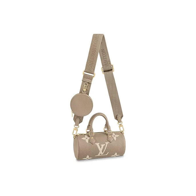 LOUIS VUITTON Papillon Cow Leather Coin Purse Handbag, Crossbody Bag Regular Women's Gray Beige