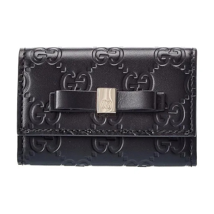 GUCCI Кожа Клатч Держатель для карт с Key Pouch Женские Черный