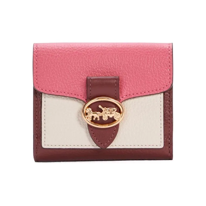 COACH Georgie Leather God Of Wine Clutch Coin Purse Wallet Women's Pink & Red White