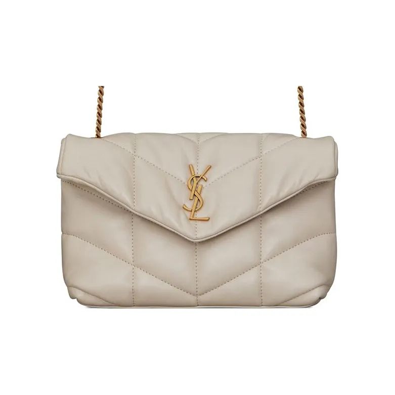 SAINT LAURENT Quilting Lambskin Chain Bag Cloud Bag Pillow Bag Shoulder Bag Crossbody Bag Mini Women's White