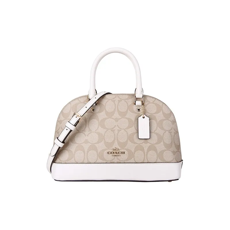 COACH Sierra Coated Canvas Dome Bag, Shoulder Bag, Crossbody Bag, Handbag Trumpets Women's White & Khaki