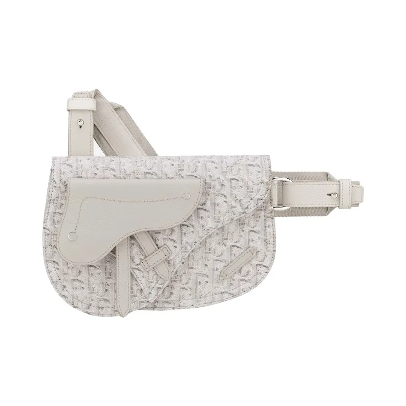 DIOR Saddle Nylon Fabric Saddle Bag, Sling Bag, Fanny Pack, Shoulder Bag, Crossbody Bag Small Size Unisex Beige