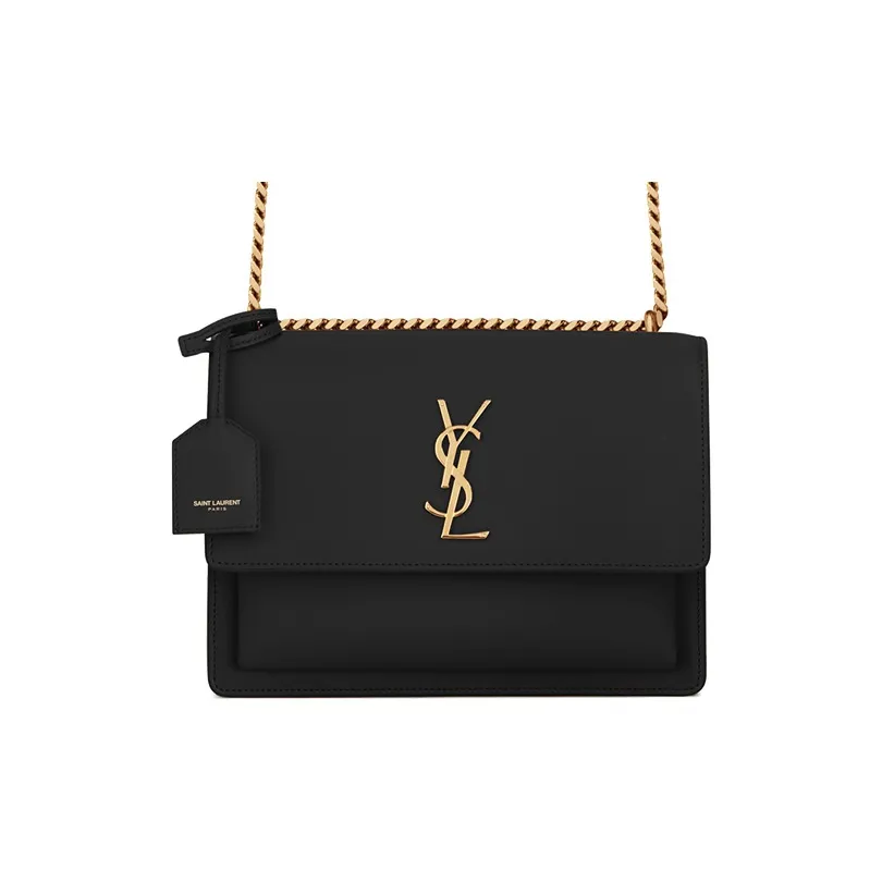 SAINT LAURENT Smooth Leather Sunset Bag Crossbody Bag Shoulder Bag Medium Size Women's Black