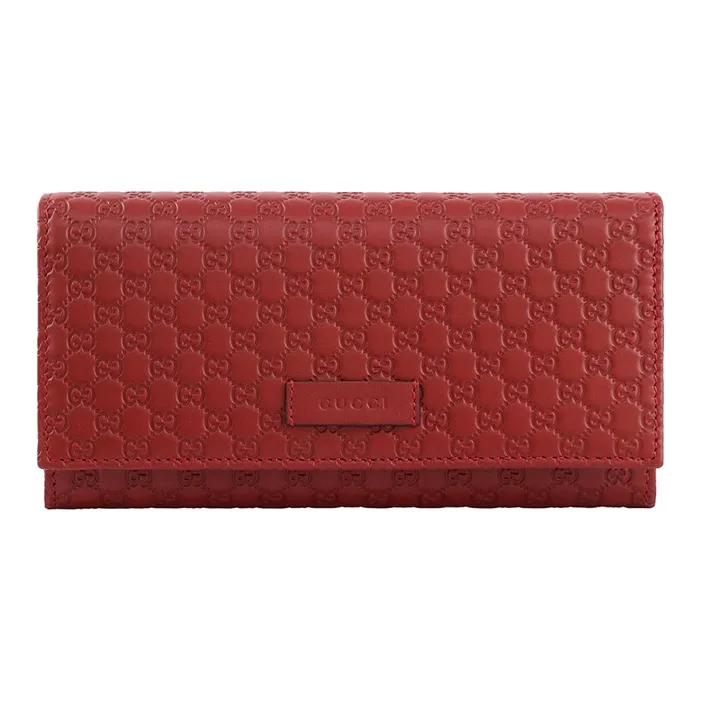 GUCCI Cow Leather Long Flap Wallet Women's Red