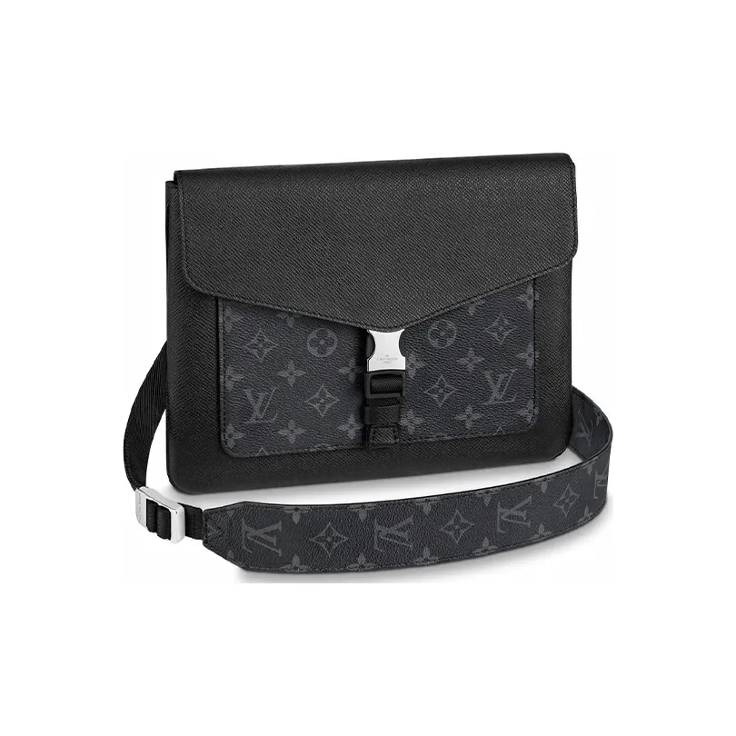 LOUIS VUITTON Cow Leather Shoulder Bag Men's Black Gray