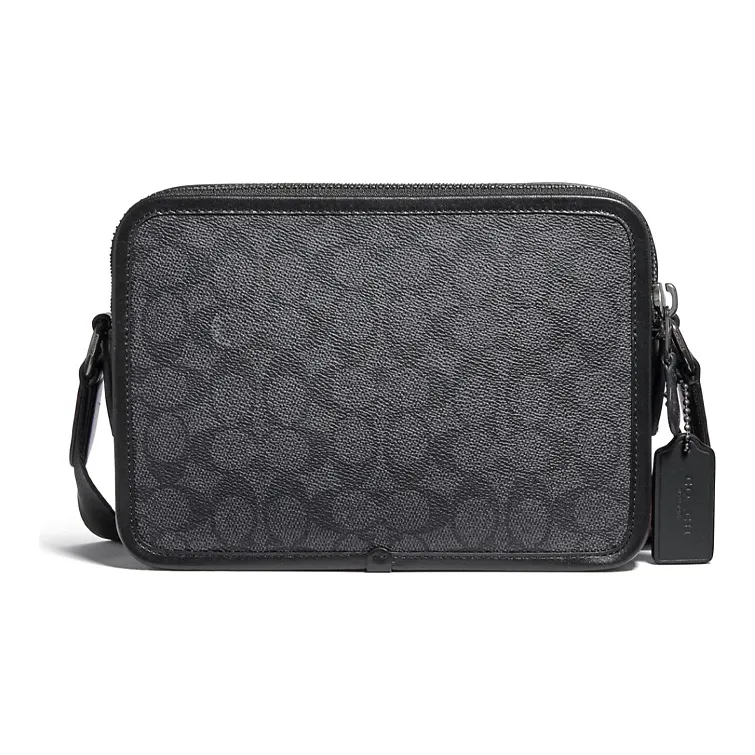COACH Charter Coated Canvas With Calfskin Camera Bag, Shoulder Bag, Crossbody Bag Men's Black Copper Charcoal