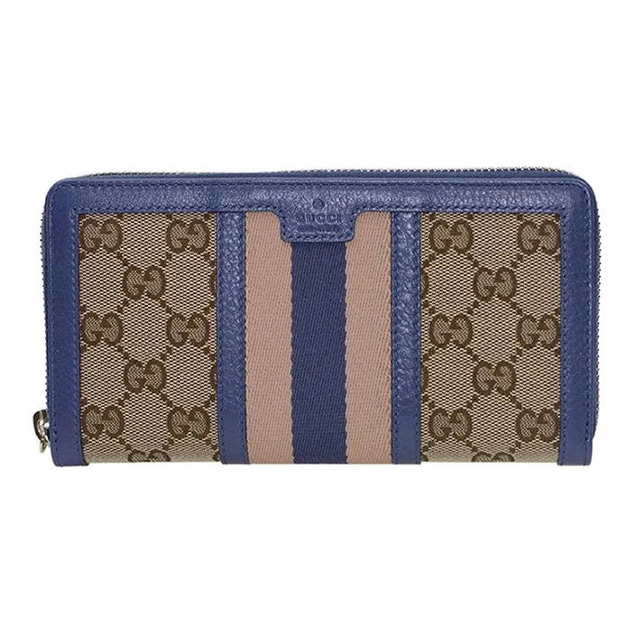 GUCCI Canvas с кожаными вставками кошелек женский синий