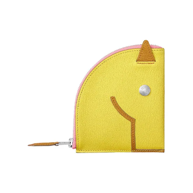 HERMES Mysore Goat Skin Coin Purse Women's Lime With Caramel